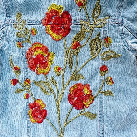 Jeans Jacket Toddler 4T Floral Embroidery - Picture 4 of 9
